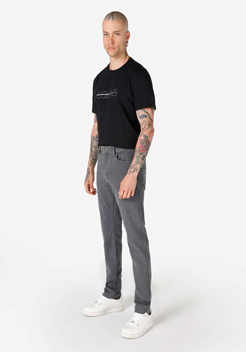 Straight Fit Orta Bel Düz Paça Erkek Gri  Pantolon