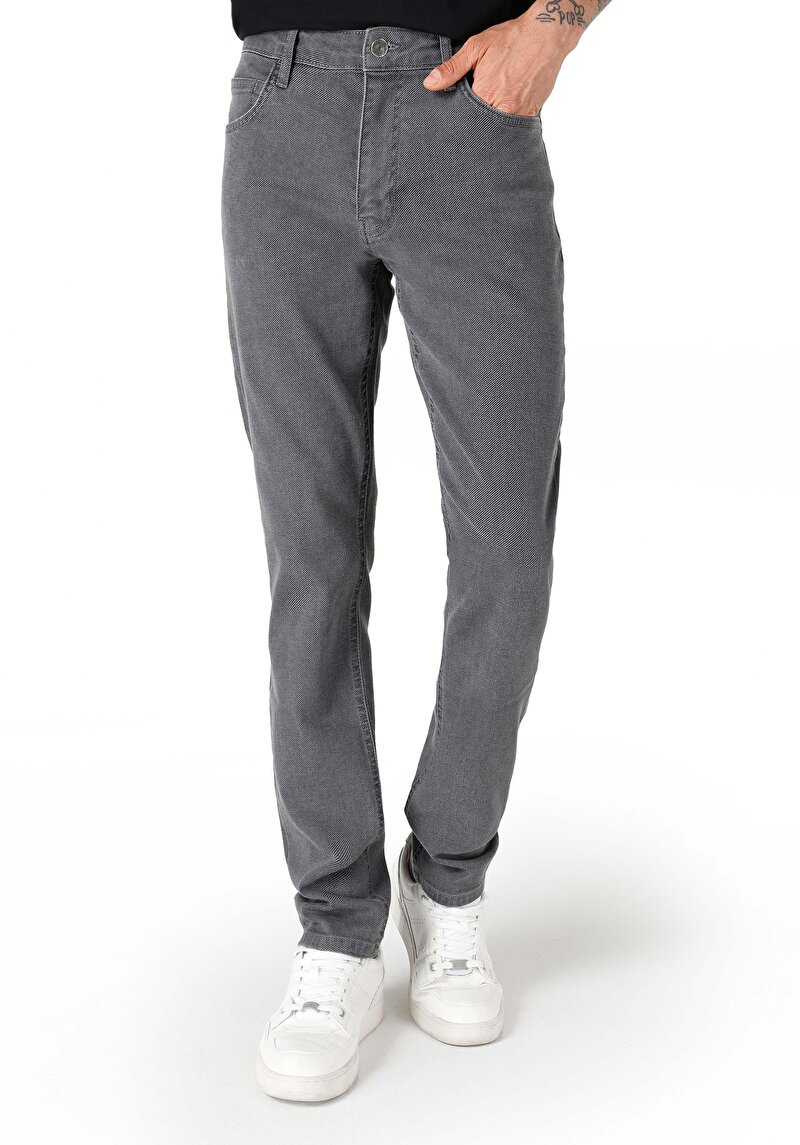 Straight Fit Orta Bel Düz Paça Erkek Gri  Pantolon