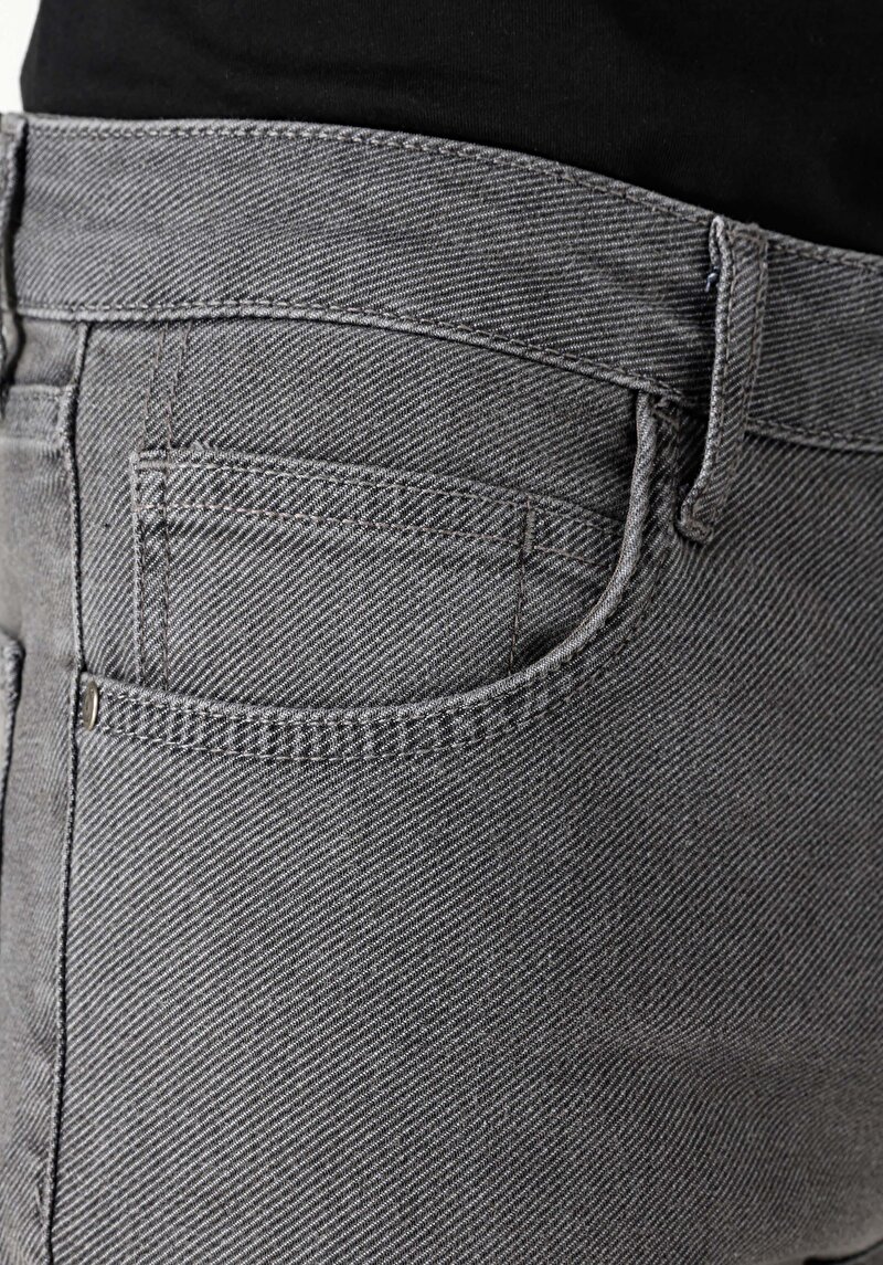 Straight Fit Orta Bel Düz Paça Erkek Gri  Pantolon