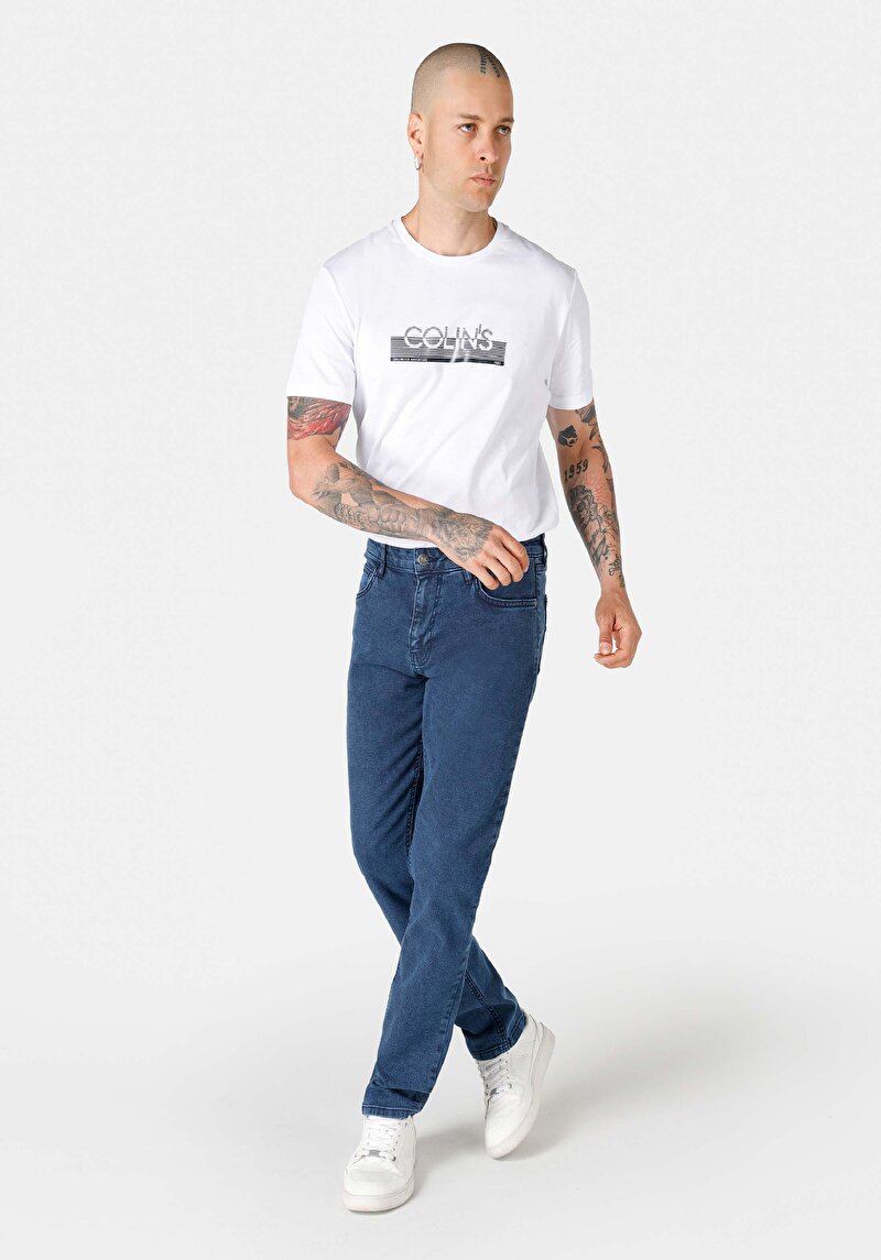 Straight Fit Orta Bel Düz Paça Erkek Mavi  Pantolon