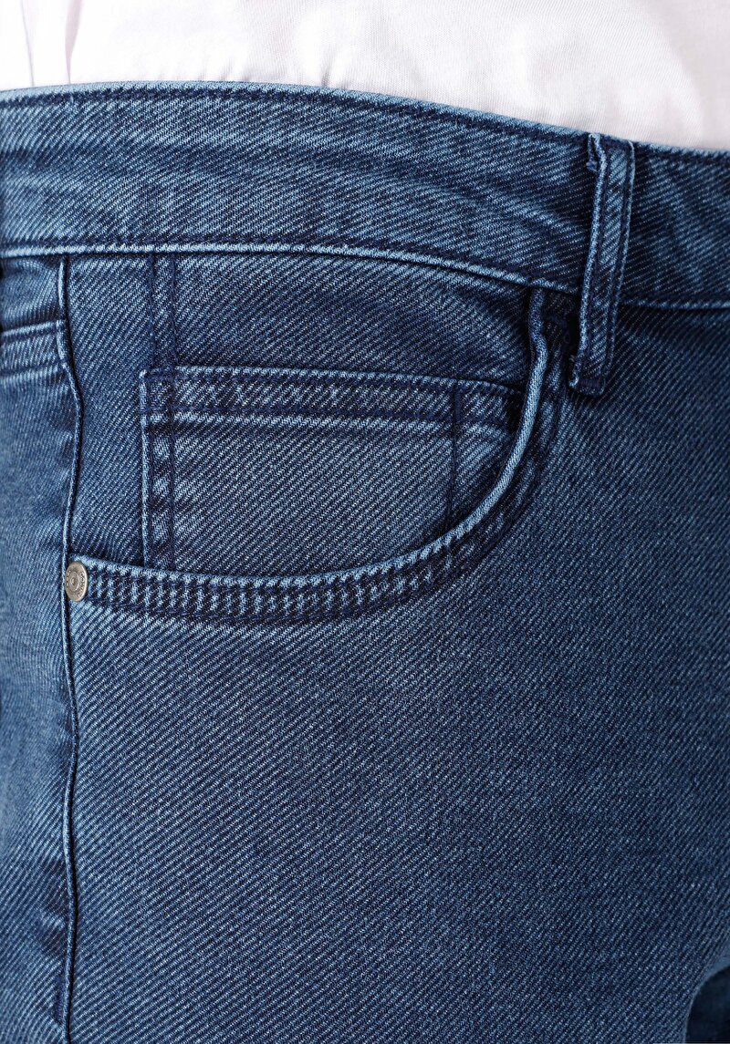 Straight Fit Orta Bel Düz Paça Erkek Mavi  Pantolon