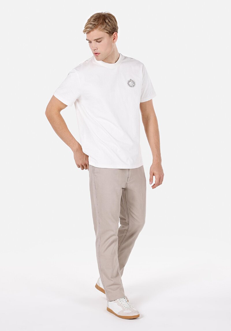 Loose Fit Orta Bel Bol Paça Erkek Bej Pantolon