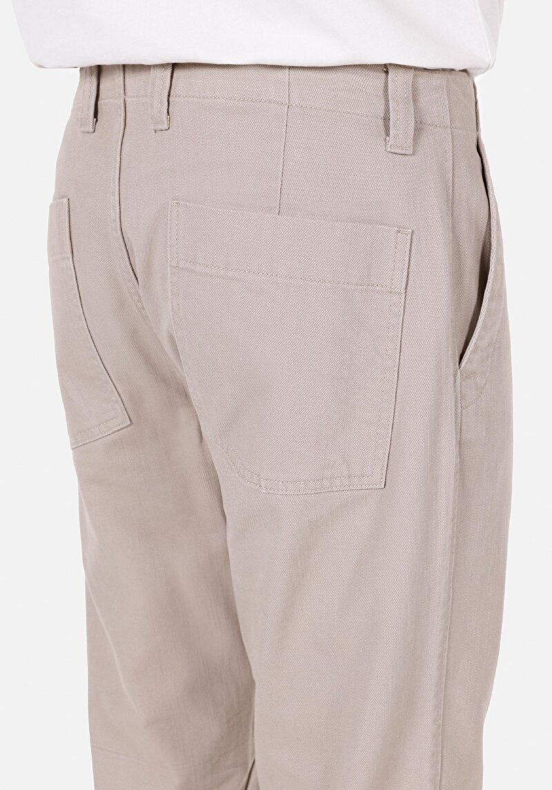 Loose Fit Orta Bel Bol Paça Erkek Bej  Pantolon