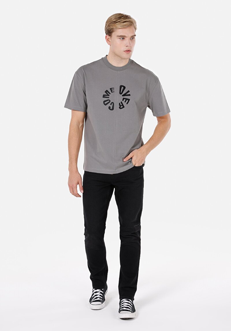 Comfort Fit Yuvarlak Yaka Düz Erkek Gri Kısa Kol Tişört