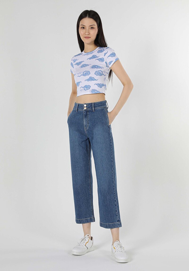 Regular Fit Yüksel Bel Geniş Paça Kadın Denim Jean Pantolon