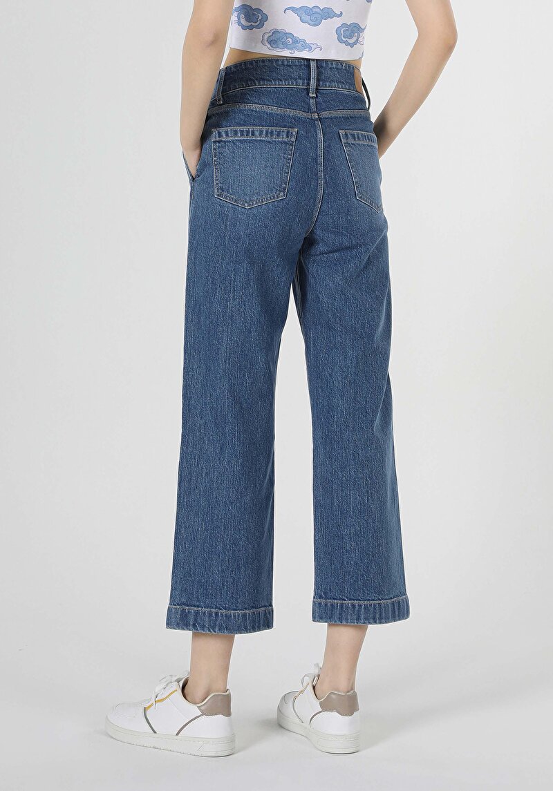 Regular Fit Yüksel Bel Geniş Paça Kadın Denim Jean Pantolon