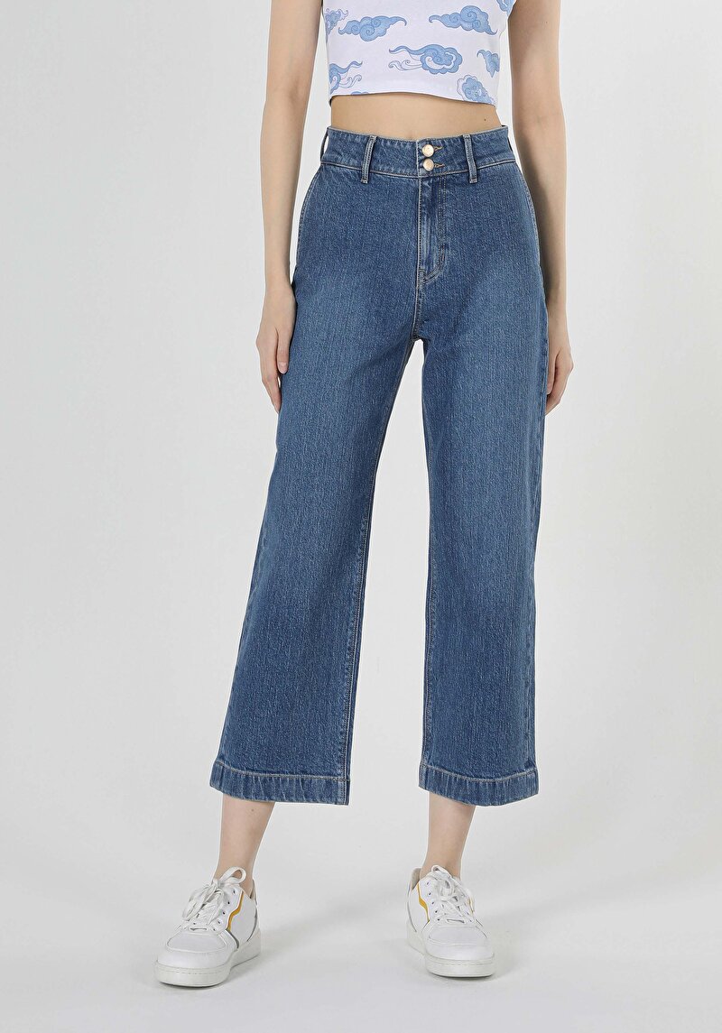 Regular Fit Yüksel Bel Geniş Paça Kadın Denim Jean Pantolon
