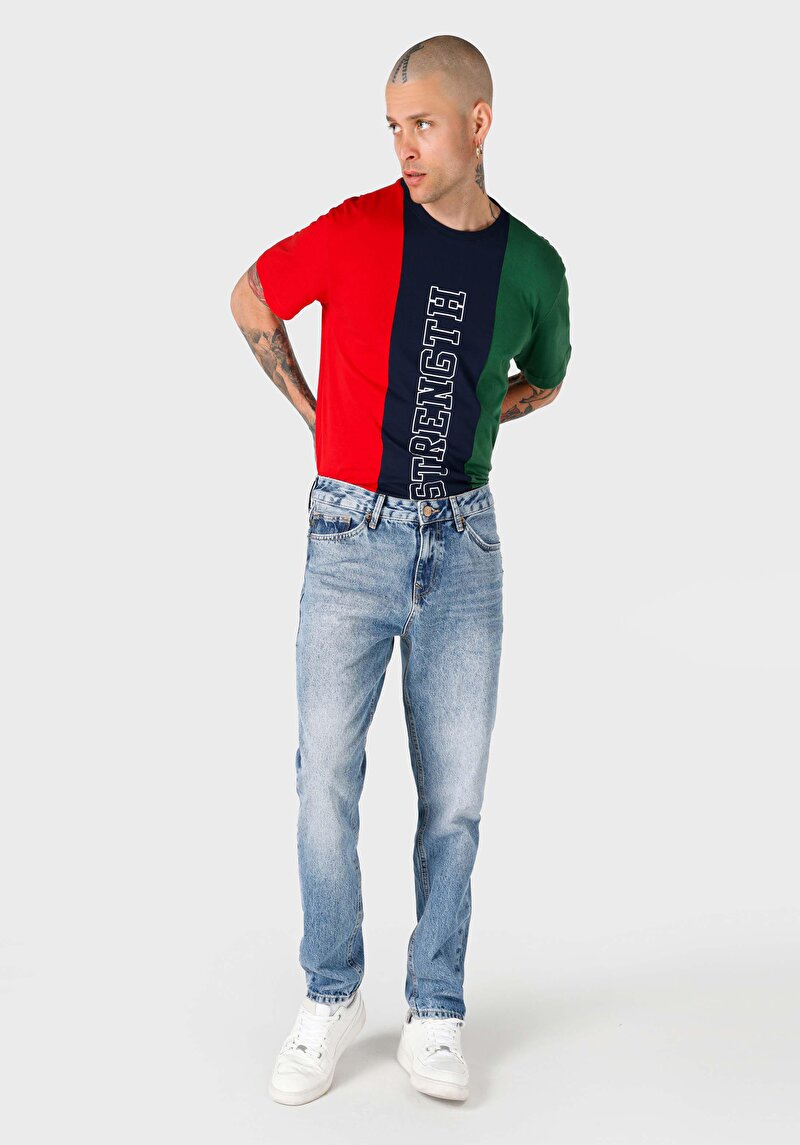 Regular Fit Orta Bel Daralan Paça Erkek İndigo Jean Pantolon