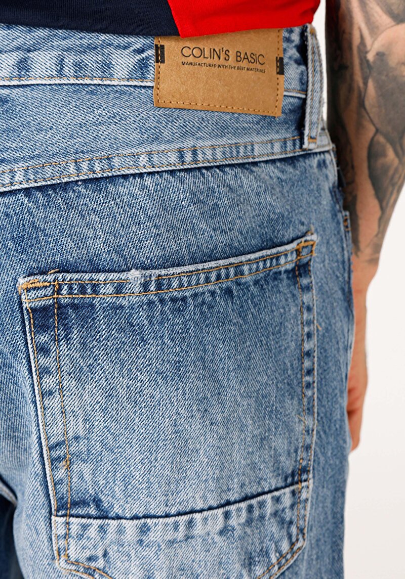 Regular Fit Orta Bel Daralan Paça Erkek İndigo Jean Pantolon