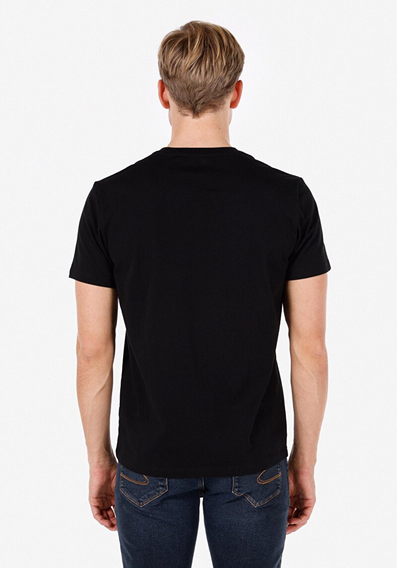 Regular Fit Yuvarlak Yaka Baskılı Erkek Siyah Kısa Kol Tişört