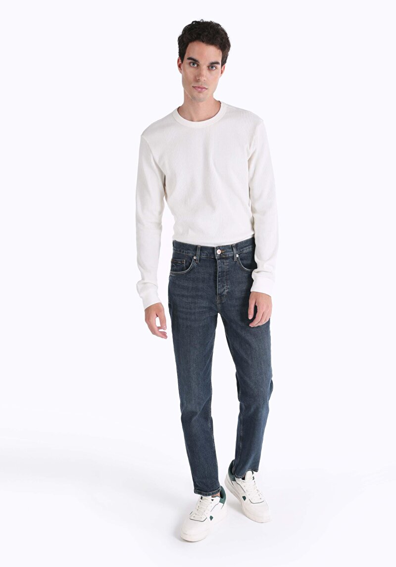 Loose Straight Fit Orta Bel Düz Paça Erkek Koyu İndigo Jean Pantolon