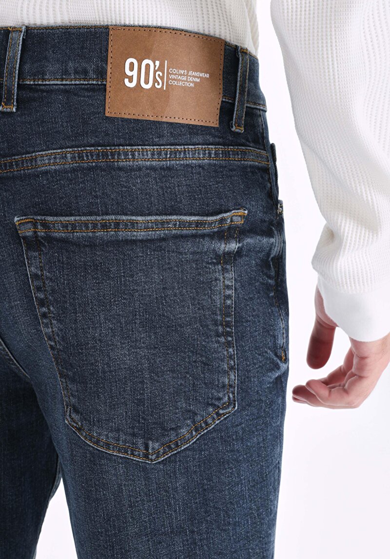 Loose Straight Fit Orta Bel Düz Paça Erkek Koyu İndigo Jean Pantolon