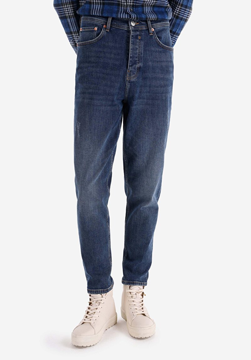 Loose Tapered Fit   Erkek İndigo Jean Pantolon