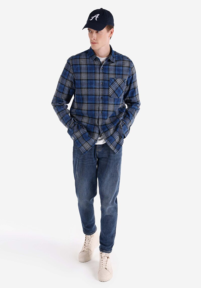 Loose Tapered Fit Erkek İndigo Denim Jean Pantolon
