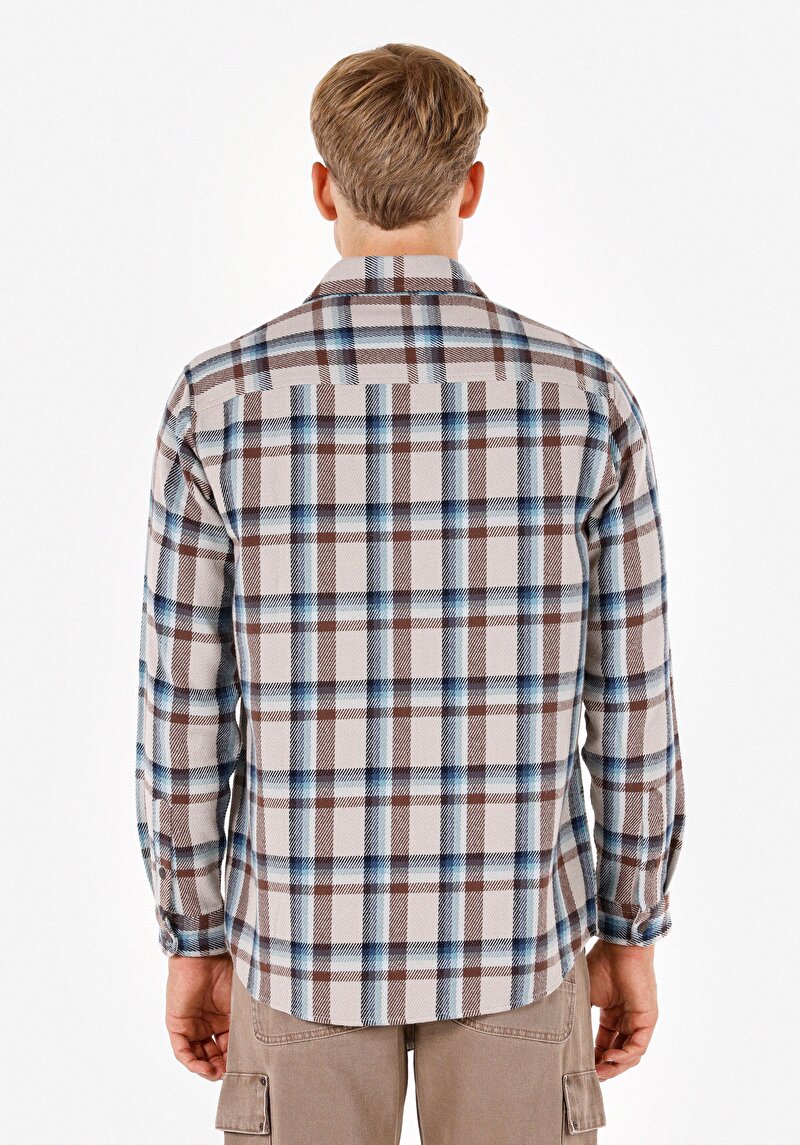 Comfort Fit Shirt Neck Ekoseli Erkek Çok Renkli Uzun Kol Gömlek