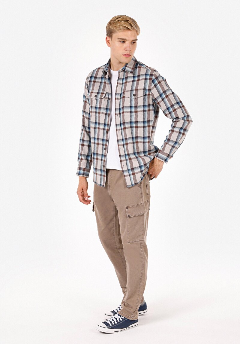 Comfort Fit Shirt Neck Ekoseli Erkek Çok Renkli Uzun Kol Gömlek