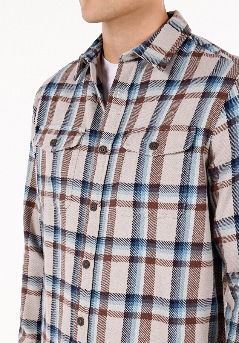 Comfort Fit Shirt Neck Ekoseli Erkek Çok Renkli Uzun Kol Gömlek