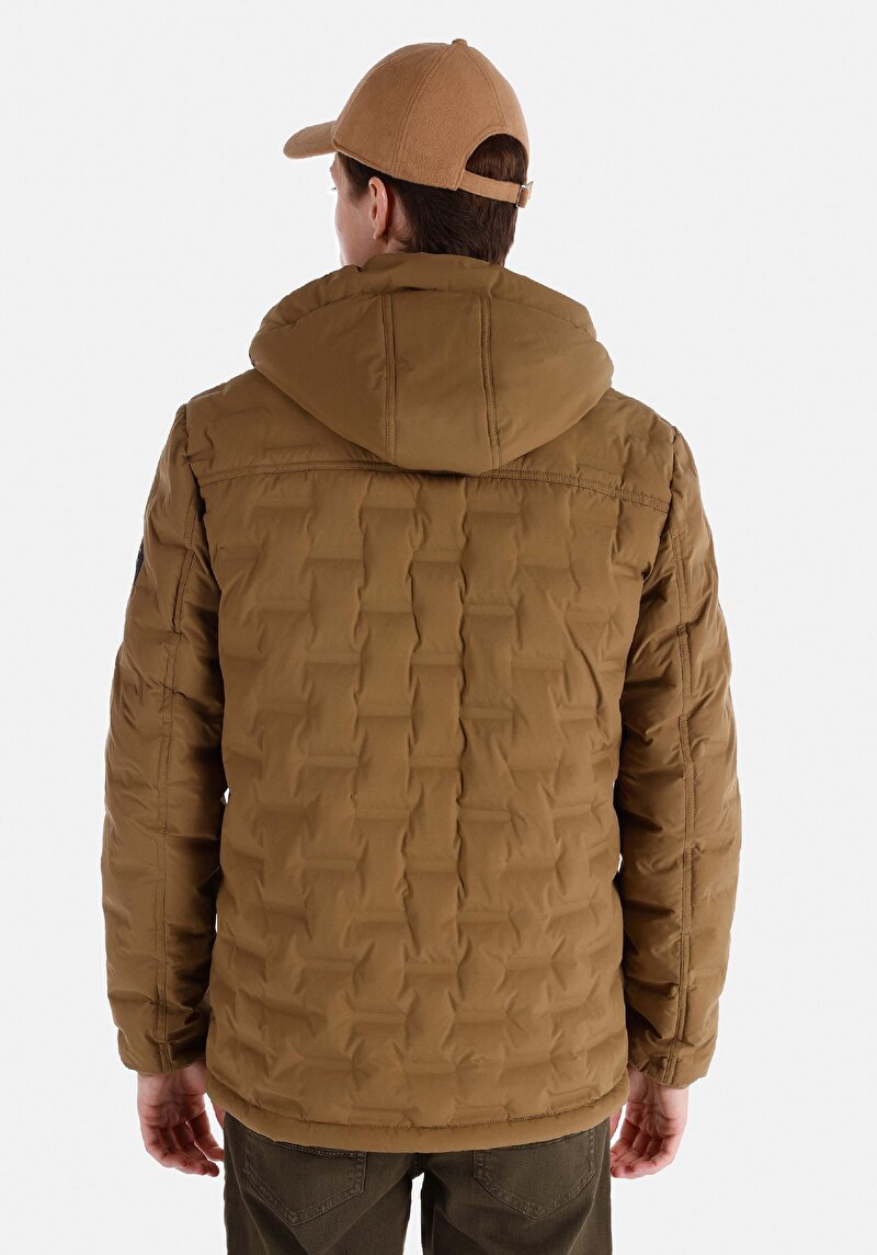 Slim Fit Fermuarlı Erkek Kahverengi Mont