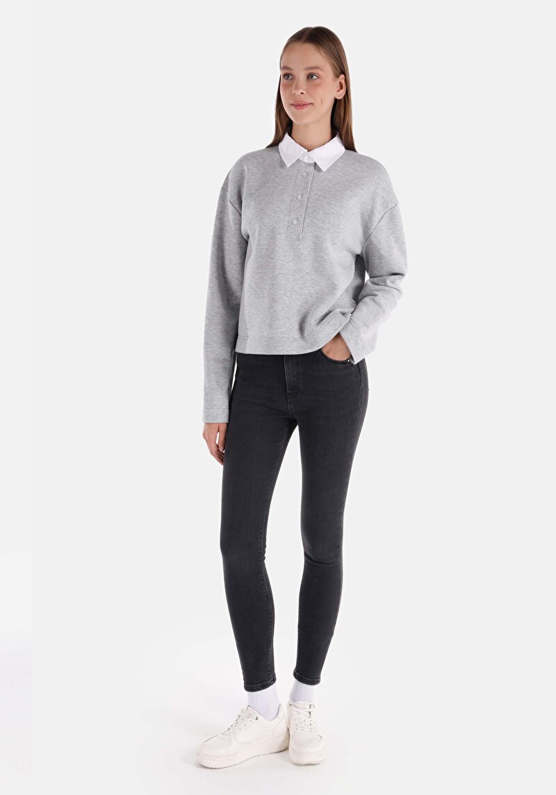 Skinny Fit Orta Bel Dar Paça Kadın Siyah Jean Pantolon