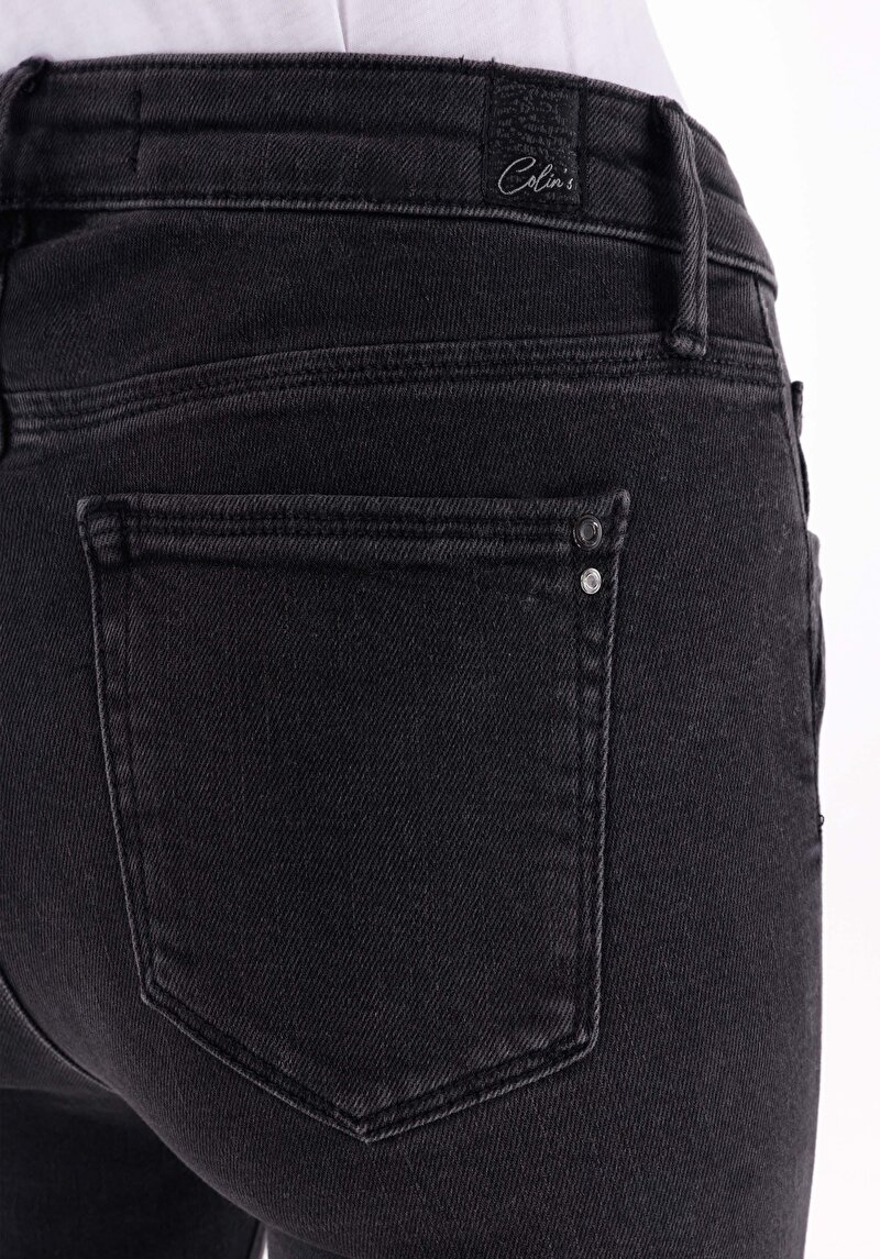 Skinny Fit Orta Bel Dar Paça Kadın Siyah Jean Pantolon