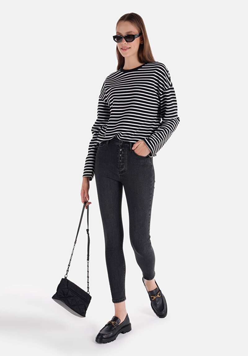 Skinny Fit Orta Bel Dar Paça Kadın Denim Jean Pantolon