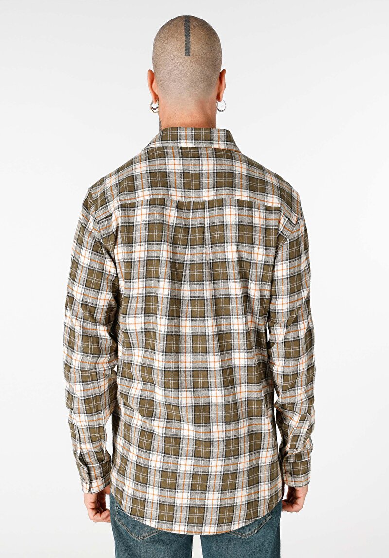 Regular Fit Shirt Neck Ekoseli Erkek Yeşil Uzun Kol Gömlek