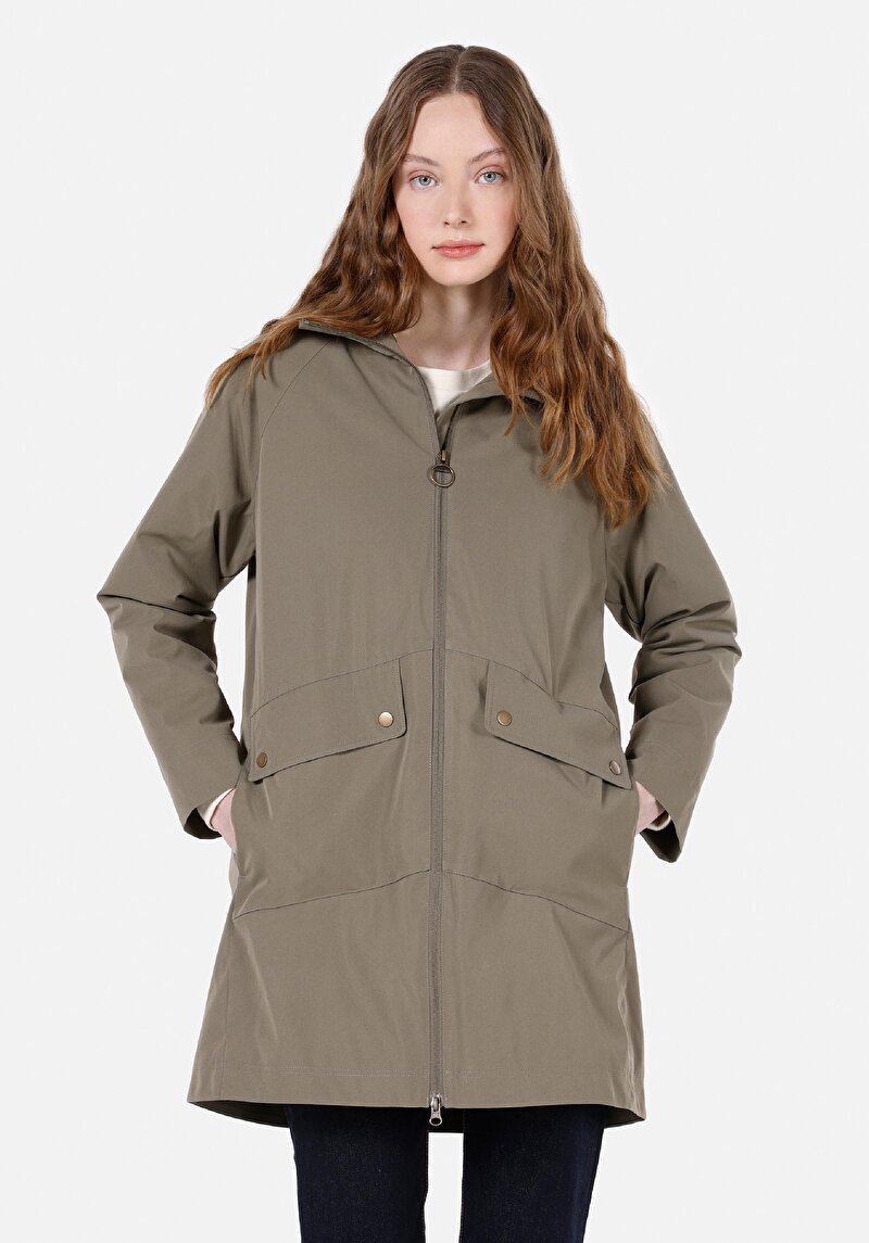 Regular Fit Kapüşonlu Fermuarlı Astarlı Suya Dayanıklı Kadın Yeşil Mont