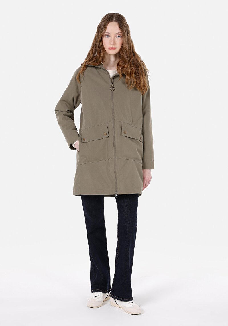 Regular Fit Kapüşonlu Fermuarlı Astarlı Suya Dayanıklı Kadın Yeşil Mont
