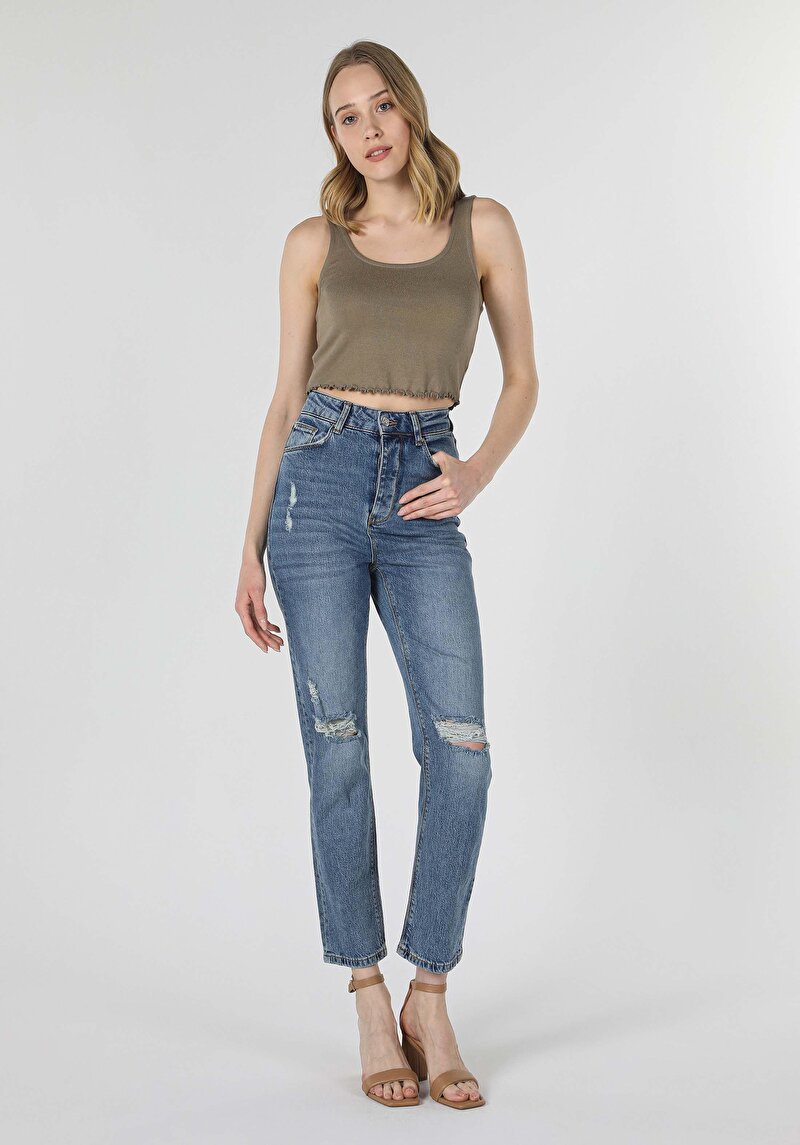 Straight Fit Yüksel Bel Bootcut Kadın Lacivert Jean Pantolon