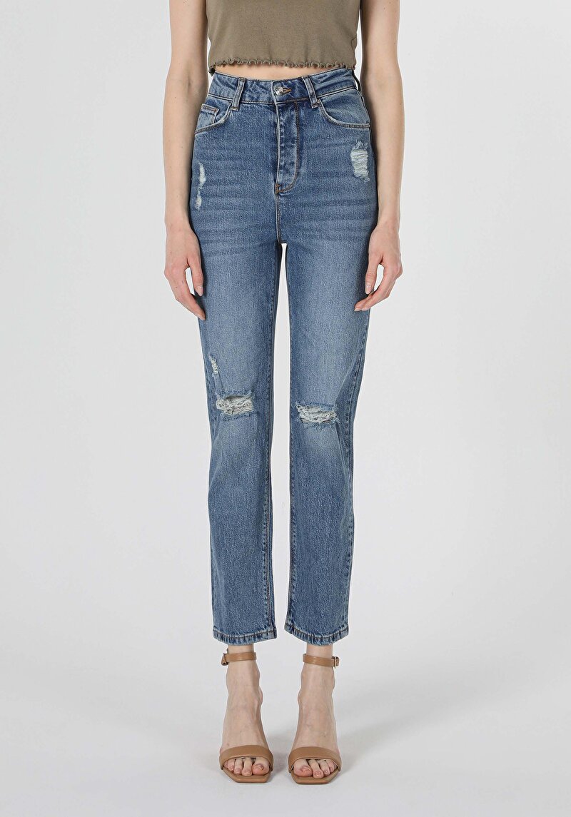 Straight Fit Yüksel Bel Bootcut Kadın Lacivert Jean Pantolon