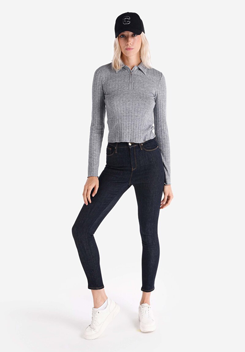 Skinny Fit Yüksek Bel Dar Paça Kadın İndigo Jean Pantolon