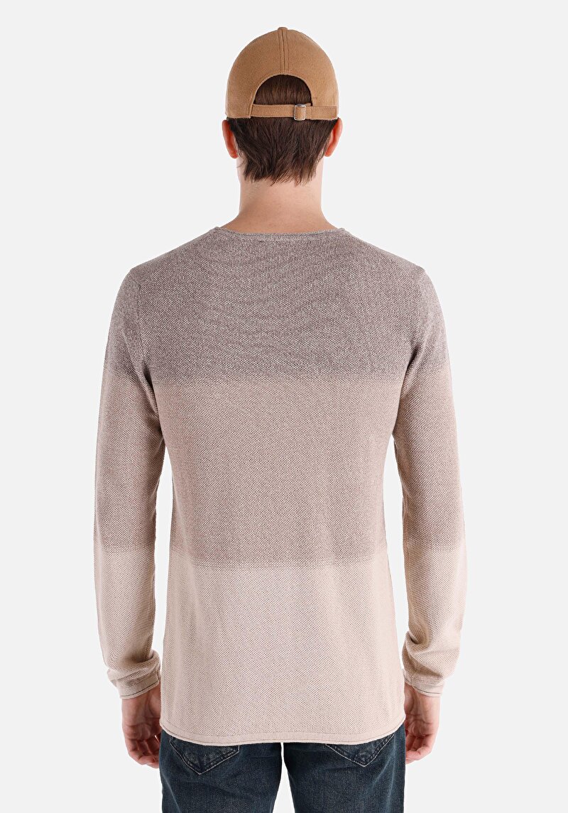 Regular Fit Yuvarlak Yaka Düz Erkek Bej Kazak