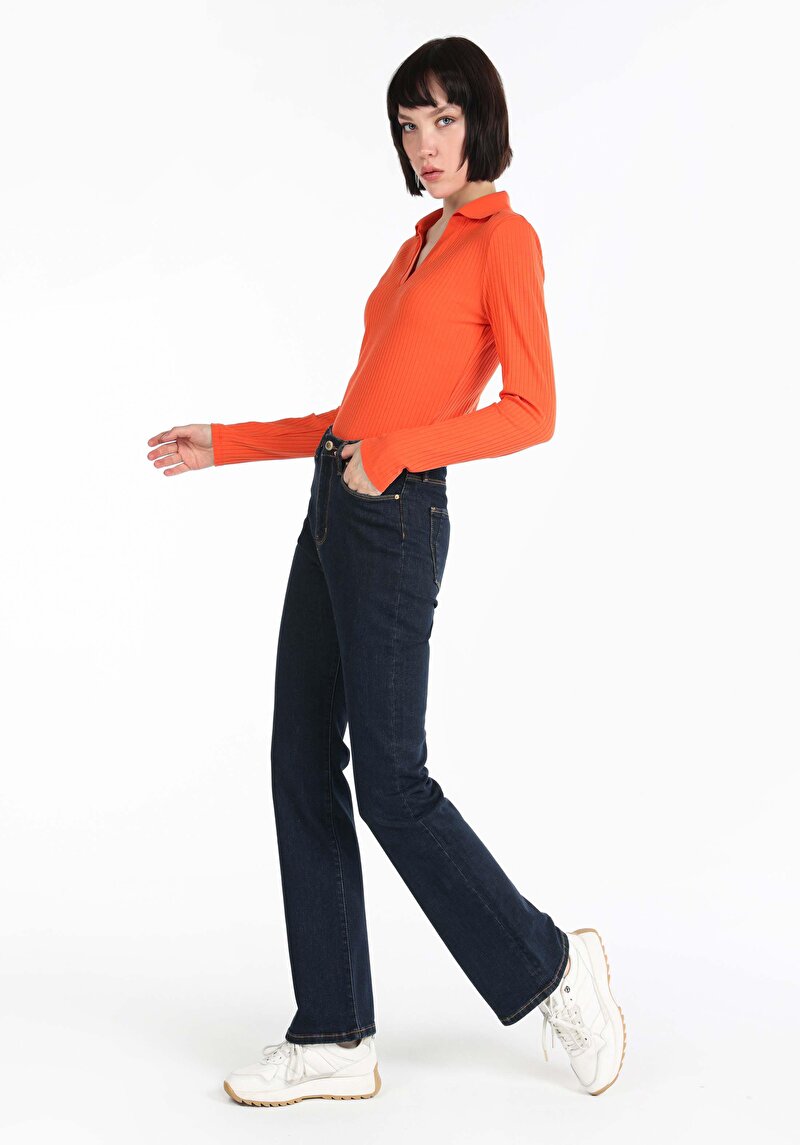 Regular Fit Orta Bel Bootcut Kadın İndigo Jean Pantolon