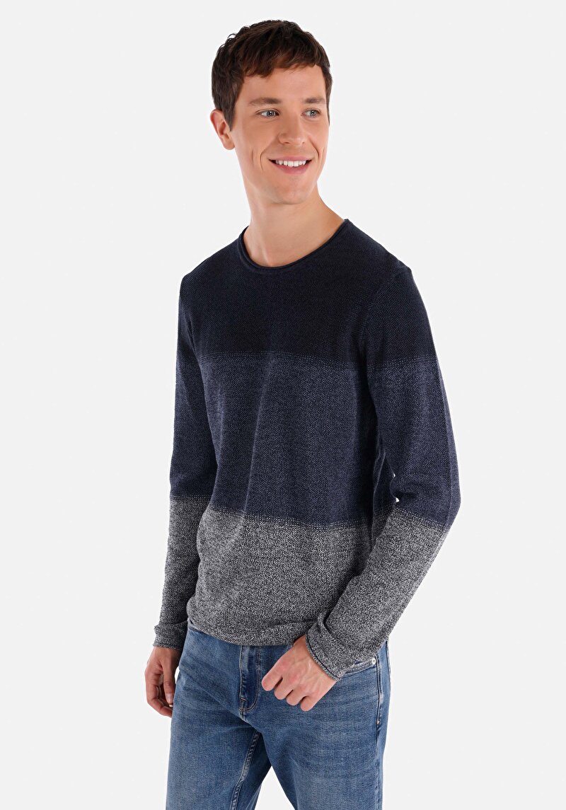 Regular Fit Yuvarlak Yaka Düz Erkek Lacivert Kazak