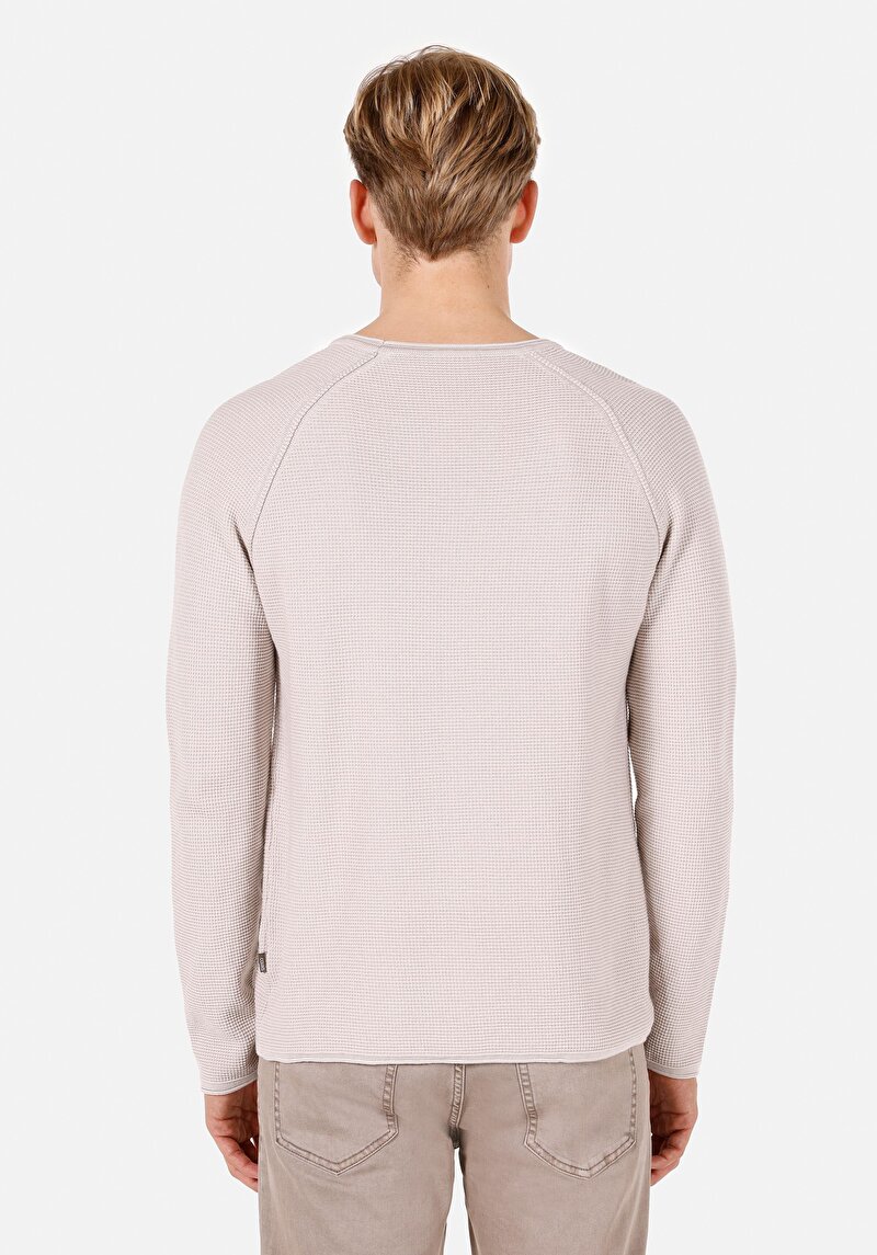 Regular Fit Yuvarlak Yaka Jakarlı Erkek Bej Kazak