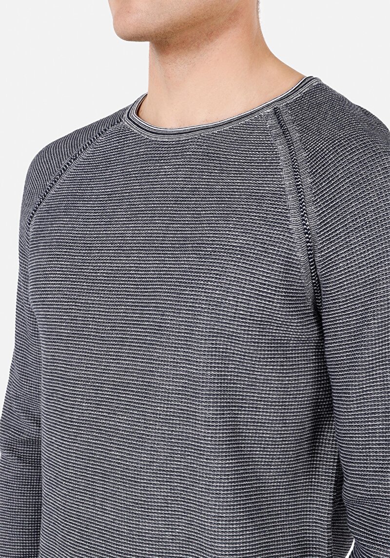 Regular Fit Yuvarlak Yaka Jakarlı Erkek Lacivert Kazak