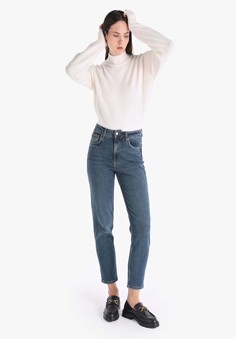 Mom Fit Kadın İndigo Jean Pantolon