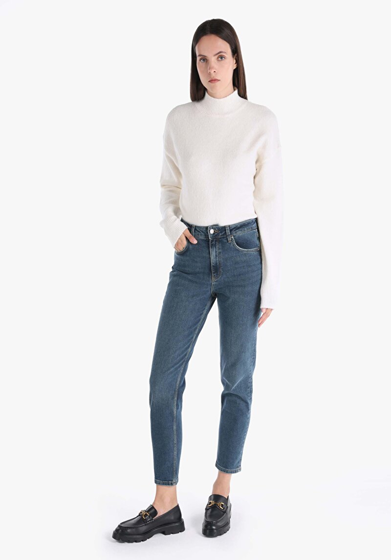 Mom Fit Kadın İndigo Jean Pantolon