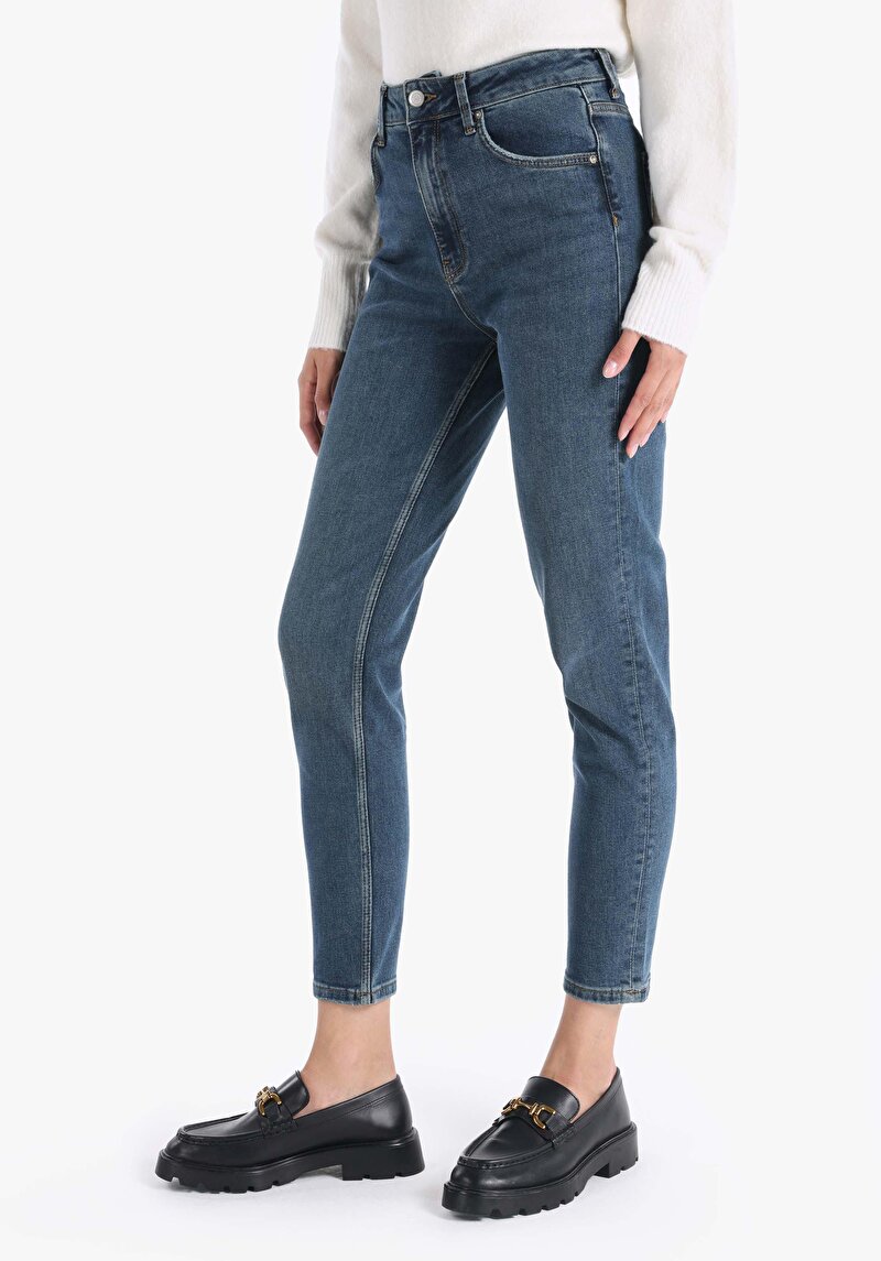 Mom Fit Kadın İndigo Jean Pantolon