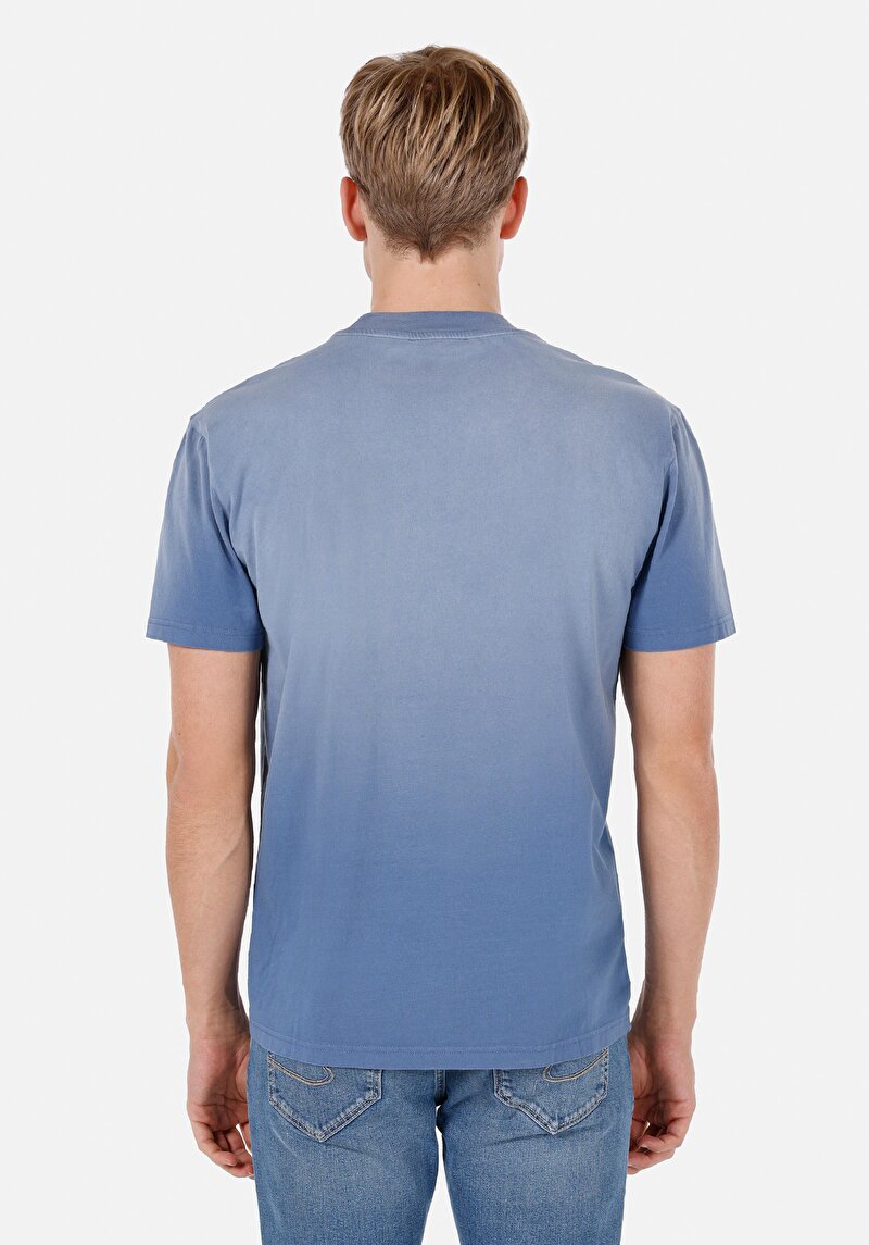 Comfort Fit Yuvarlak Yaka Düz Erkek Mavi Kısa Kol Tişört
