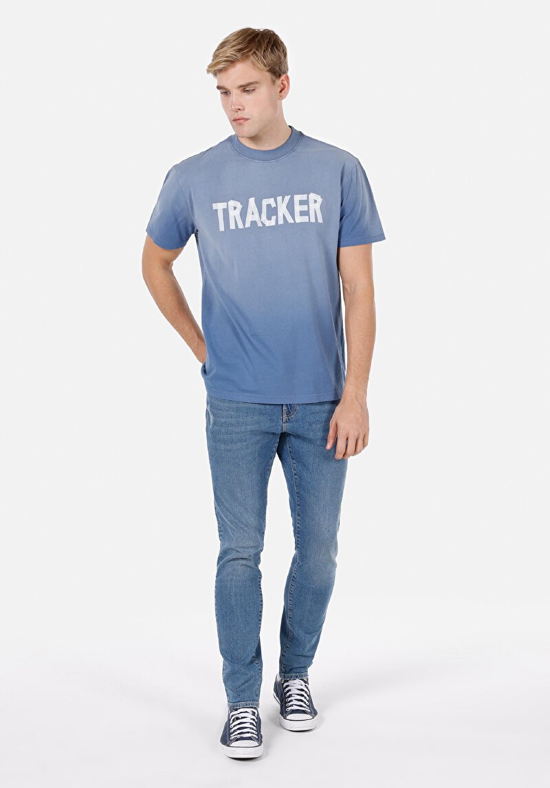 Comfort Fit Yuvarlak Yaka Düz Erkek Mavi Kısa Kol Tişört