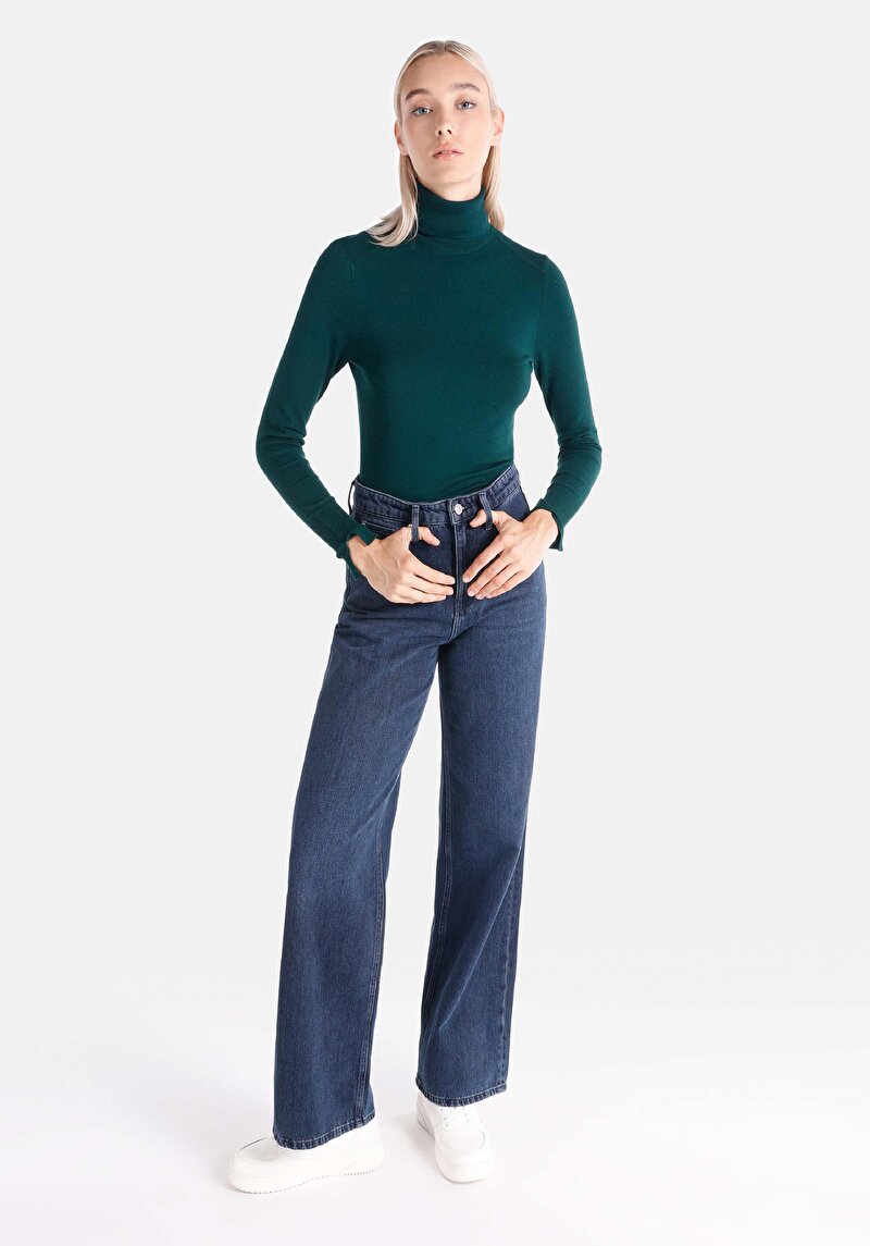 Regular Fit Yüksek Bel Geniş Paça Kadın Denim Jean Pantolon
