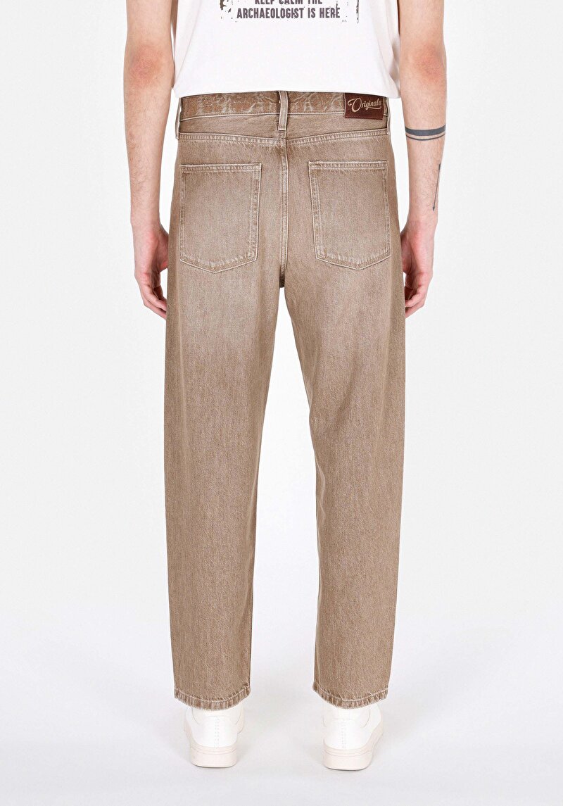 Baggy Fit Orta Bel Bol Paça Erkek Kahverengi Jean Pantolon