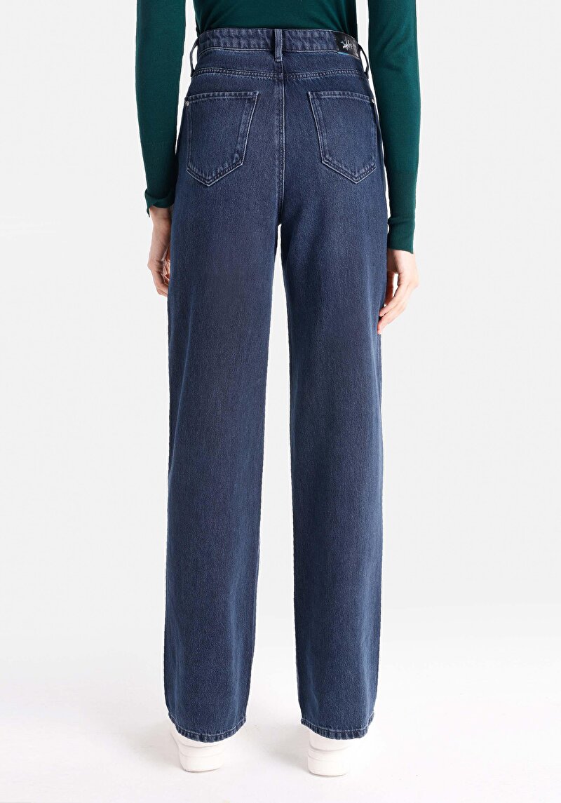 Regular Fit Yüksek Bel Geniş Paça Kadın Denim Jean Pantolon