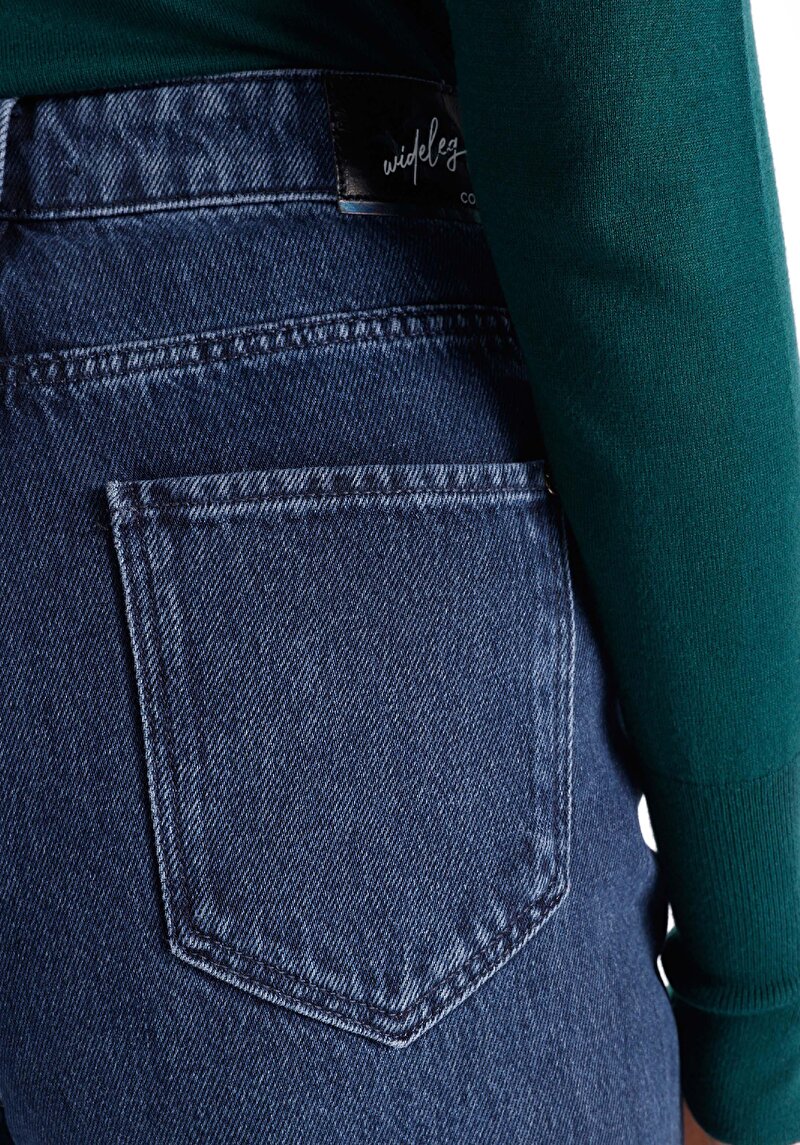 Regular Fit Yüksek Bel Geniş Paça Kadın Denim Jean Pantolon
