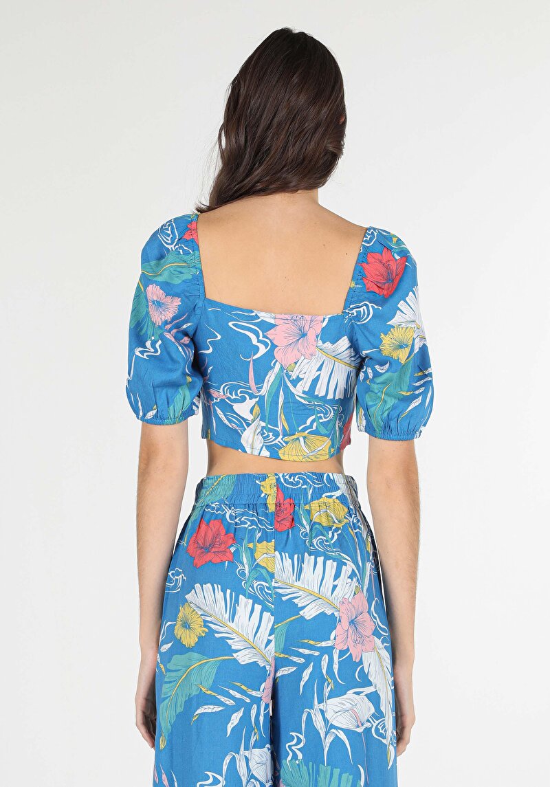 Slim Fit V Yaka Kadın Çok Renkli Karpuz Gömlek