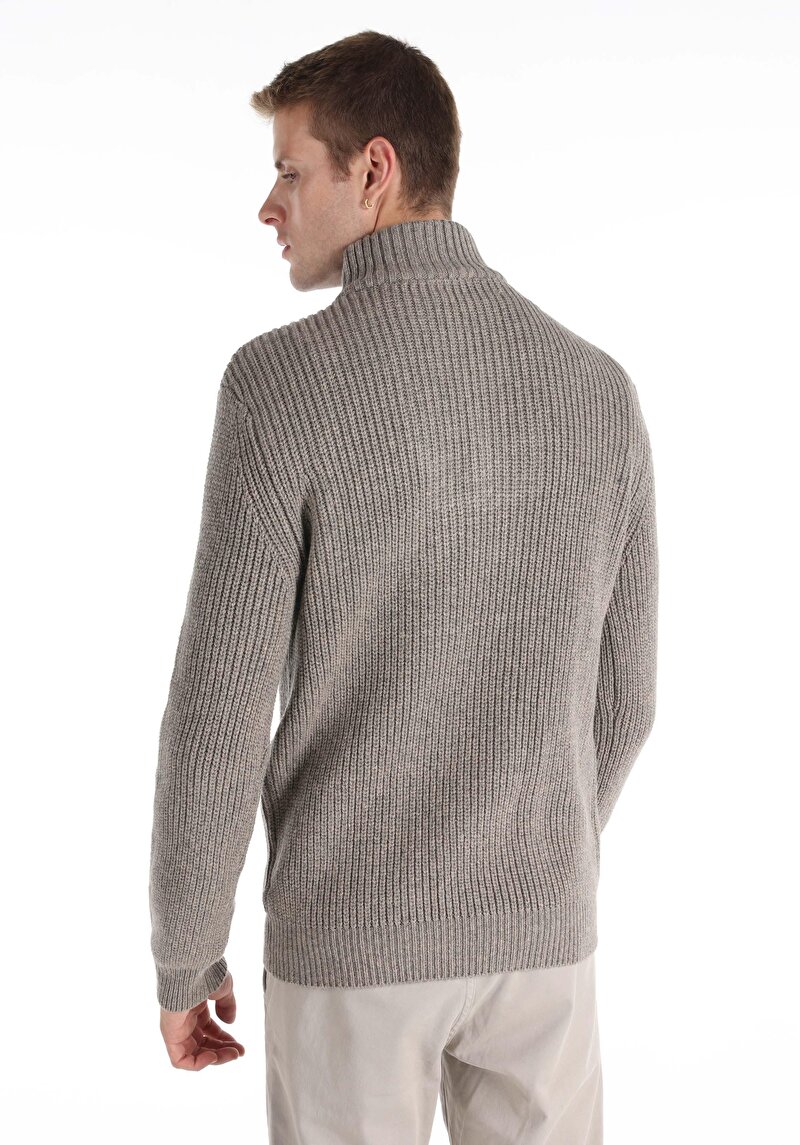 Slim Fit Turtle Neck Jakarlı Erkek Gri Kazak