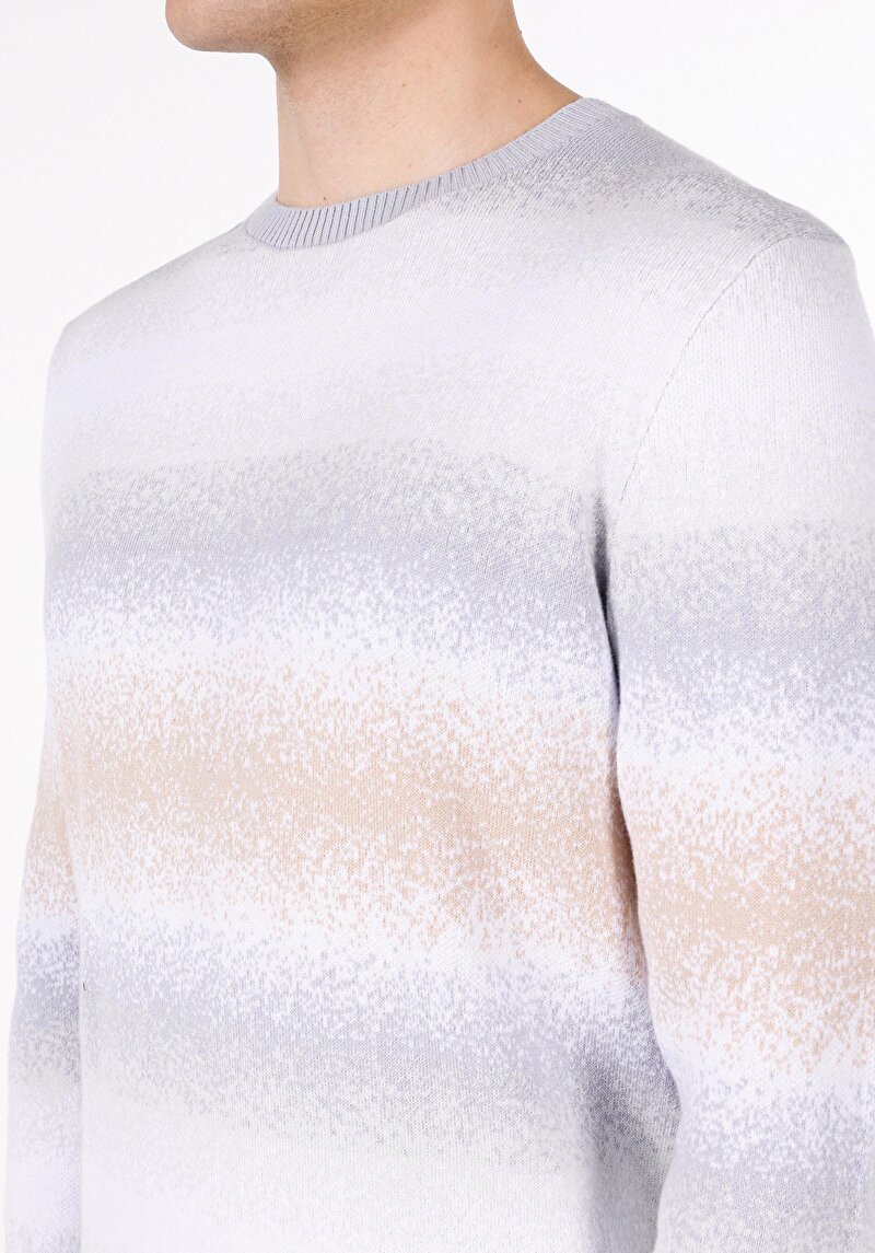 Regular Fit Yuvarlak Yaka Jakarlı Erkek Bej Kazak