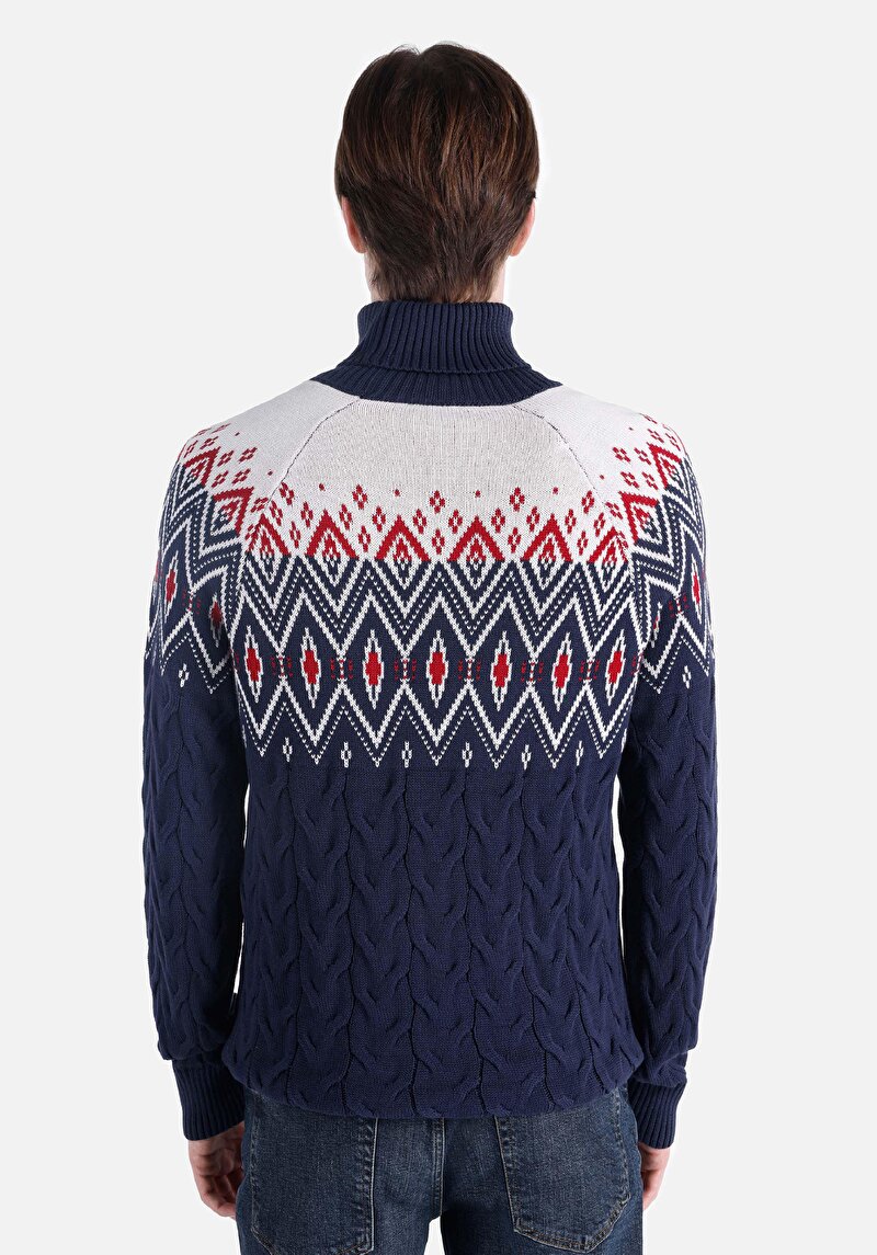 Regular Fit Turtle Neck Jakarlı Erkek Lacivert Kazak