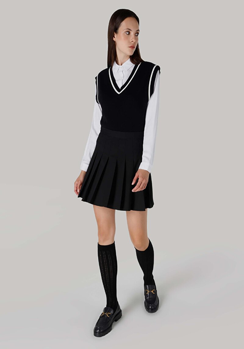 Mini Skirt Düz Fermuarlı Kadın Siyah Etek